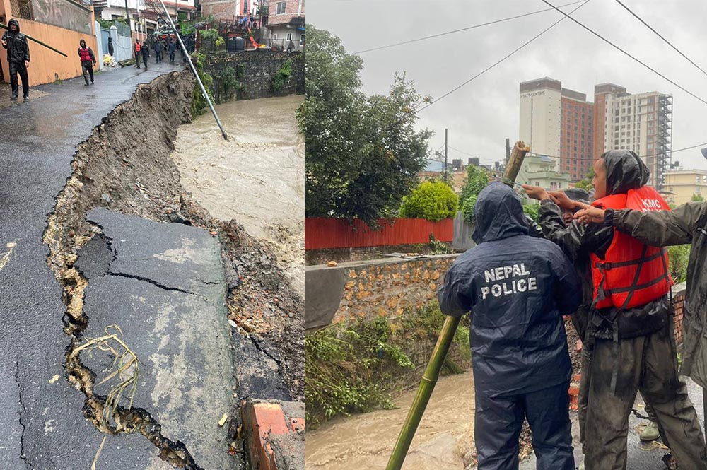 काठमाडौँको कोहिनुर हाउजिङ नजिकै सडक भासियो