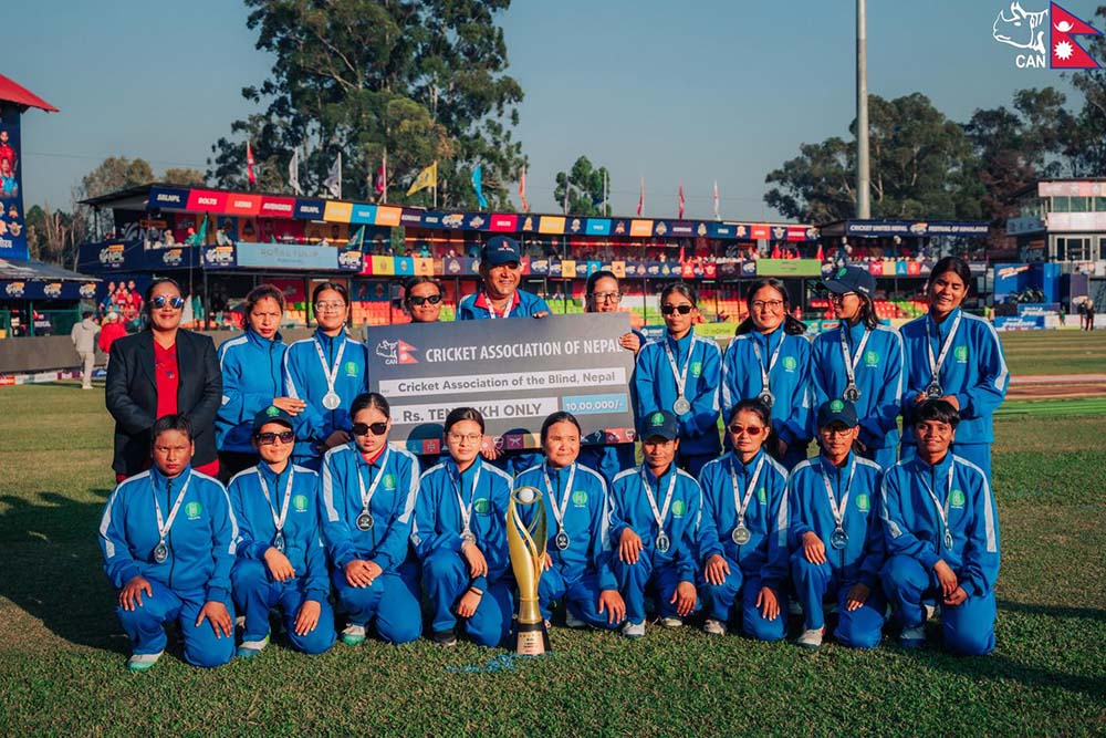 विश्वकपमा उपविजेता बनेको नेपाली दृष्टिविहीन महिला क्रिकेट टिमलाई क्यानले दियो १० लाख
