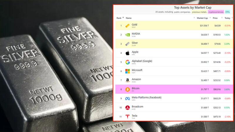 अल्फाबेट र एप्पललाई उछिन्दै चाँदी बन्यो विश्वको तेस्रो मुल्यवान सम्पत्ति